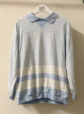 Vintage 90s Honors Misses Light Blue White Stripe Long Sleeve Collar Women's L