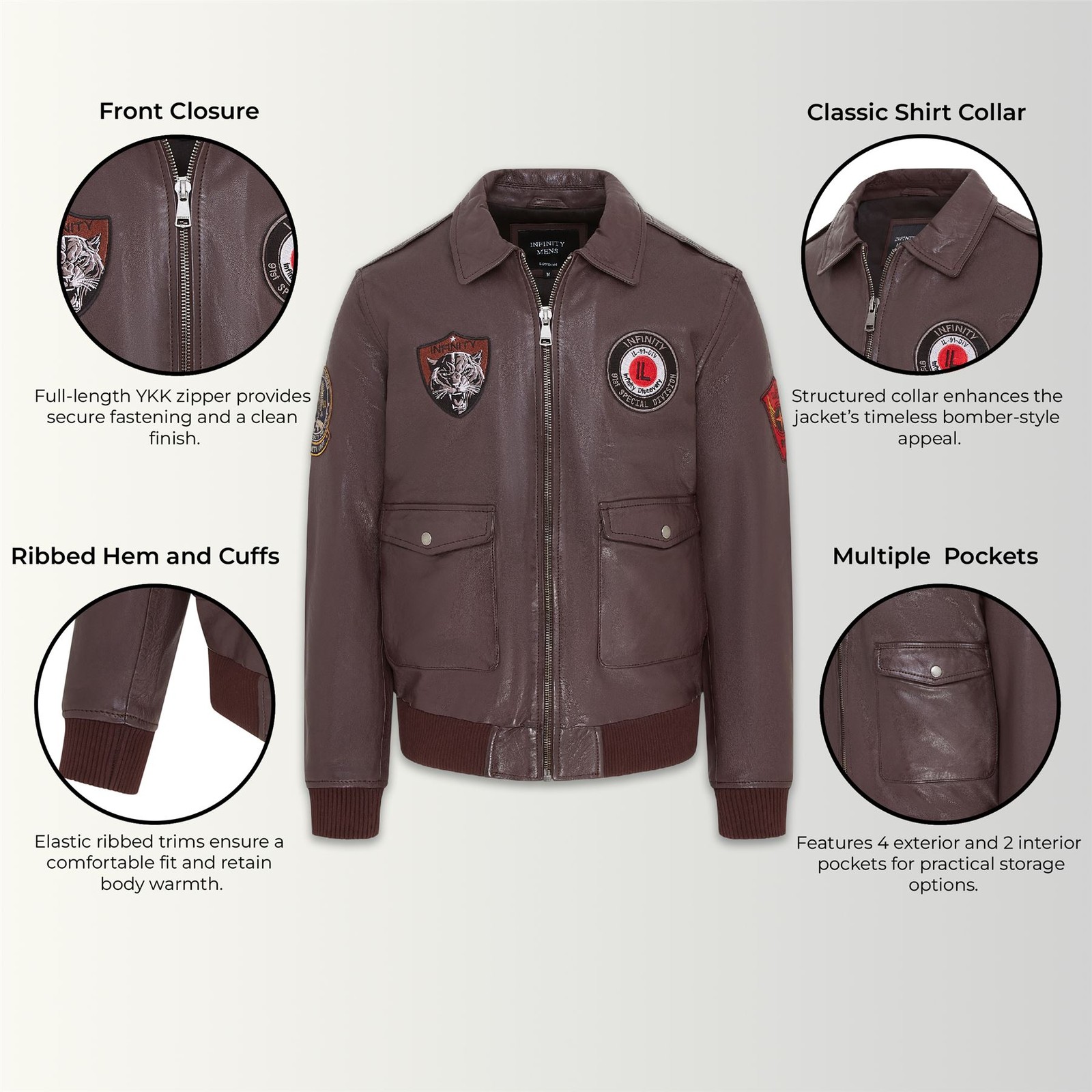 Giacca Bomber Vintage In Pelle Marrone Da Uomo Con Collare G-1 foto 2