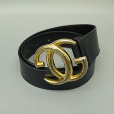 Gucci GG Logo Vintage Belt, Navy Leather with Gold Hardware