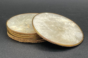 Set of 6 Mother-of-Pearl Capiz Shell Coasters, Gold Colored Metal Edge