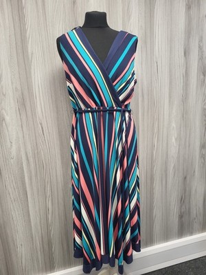 Bonmarche mehrfarbig gestreift Taschensaum Faux Wickelkleid Größe 16 neu mit Etikett. PBF2007613