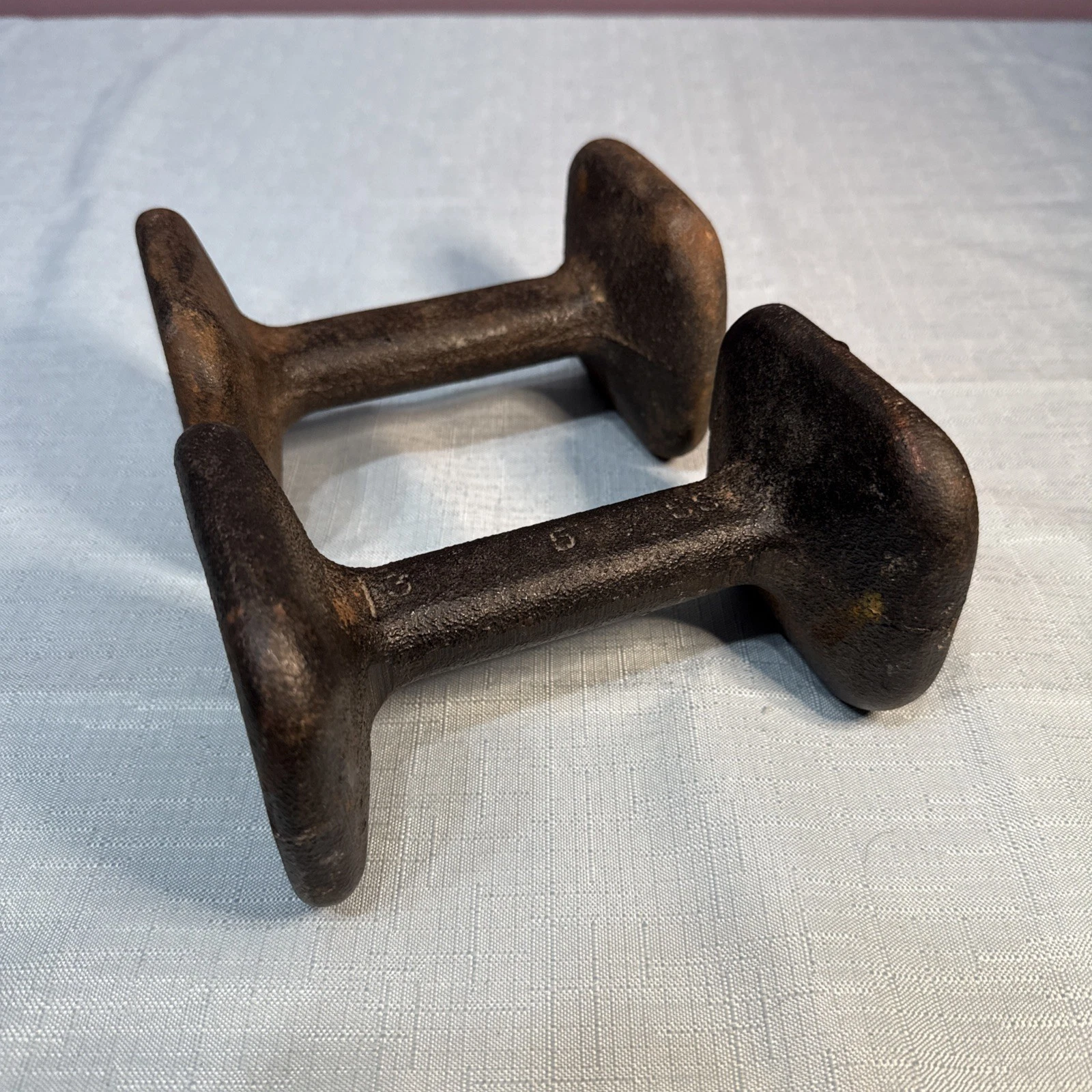 Antique Pair Square Dumbbell Weights 5 Lbs Cast Iron Vintage-