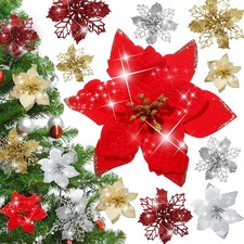 10-30  Christmas Tree Ornaments Glitter 5" Hanging Flowers Wreath Decor 2 kind