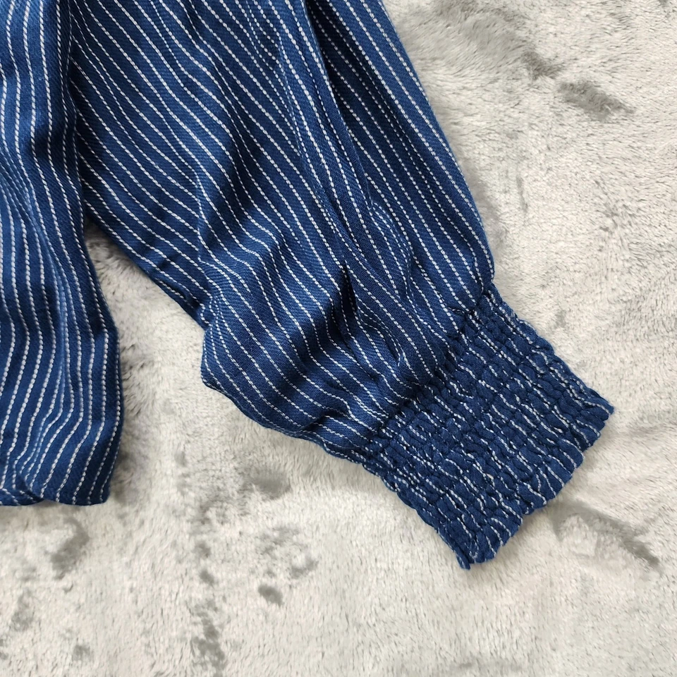 Cleo + Wolf Top Womens M Blue White Striped Long Sleeve Peasant Tie Neck Popover - Image 3 of 4