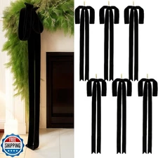 Janinka 6 Pcs Black Velvet Christmas Swag Bow 31.5 x 23.6 inch Large Vintage 