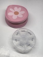 Flower Pill Box Case With 7 Day Compartments, Pink And White, Brand New