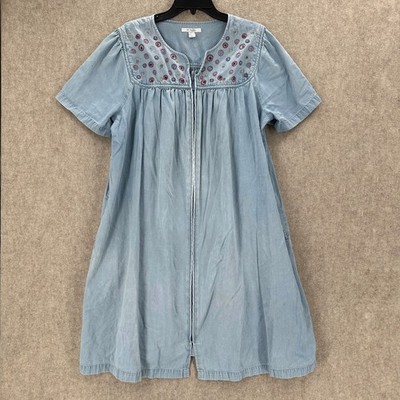 ピース Go Softly Patio House Denim Chambray Embroidered Zip Front MuuMuu