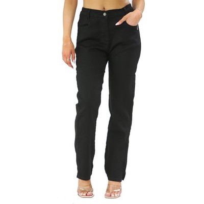 Damenjeans seitlicher elastischer Bund gerades Bein normale Passform Denim Größe 10-24