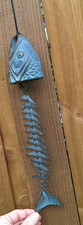 Metal Fish Skeleton Wind Chime Garden Ornament Verdigris 18in Large