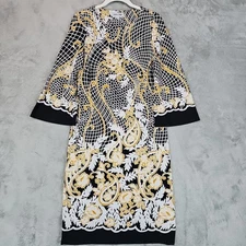 Shelby & Palmer Shift Dress Womens Size 6 Black Yellow Paisley Print Bell Sleeve