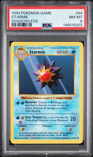 1999 POKEMON BASE SET SHADOWLESS #64 STARMIE PSA 8