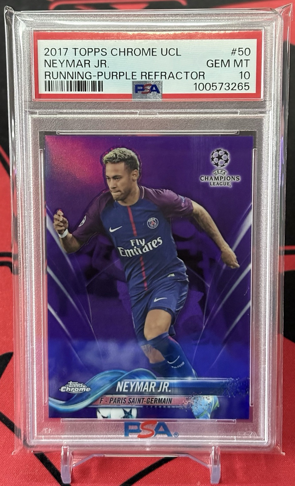 2017-18 Topps Chrome UCL - Purple Refractor #50 Neymar Jr /250 PSA 10 GEM MINT