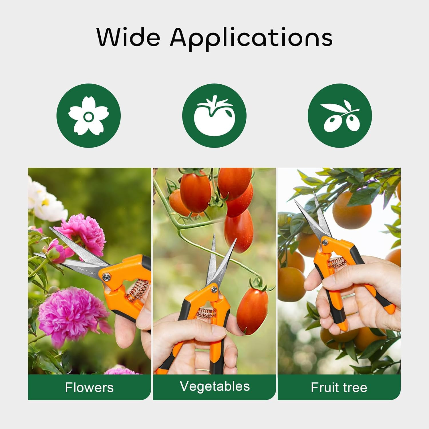 GROWNEER 3 Packs 6.5 Inch Pruning Shears Gardening Hand Snips Orange 