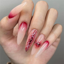Halloween Press on Nails with Blood Lips Design Almond Short Medium Fake Glue On