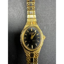 VTG Citizen Watch Women's Black Dial Gold Tone Oval 5920-S52446 Stretch Band