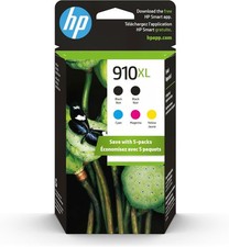 5-Packs Genuine HP 910XL Black, Cyan, Magenta, Yellow High-Yield Ink Cartridges