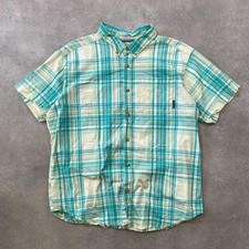 Columbia Shirt Mens XL Plaid Check Short Sleeve Hiking Button-Up, Green