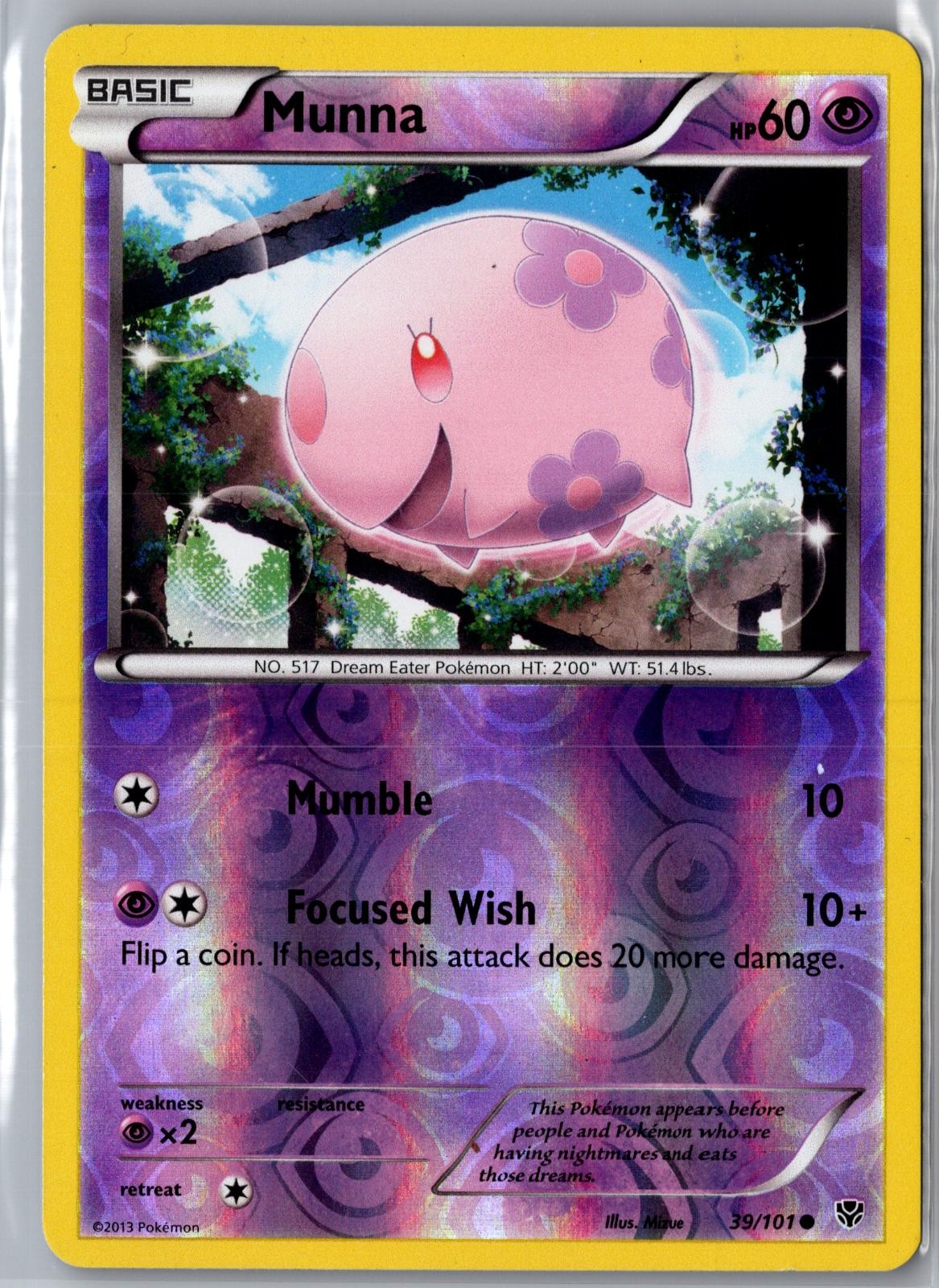 Munna 39/101 Common Plasma Blast Pokemon Reverse Holo Lightly Played