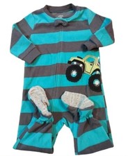 Carter's Grey And Teal Monster Truck Fleece Full Zip Pajama Sleeper 18 Months