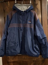 Vintage Y2K Adidas Men s M Reversible Hooded Blue Puffer Jacket Maroon 3 Stripe