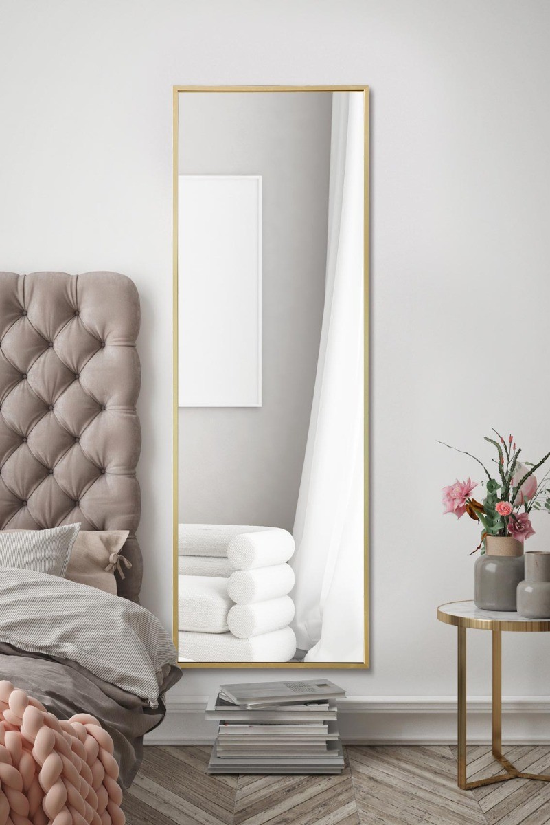 Large Gold Edged Aluminium Wall Leaner Mirror 47""X16"" 120x40cm MirrorOutlet