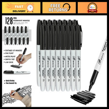 128 Count Black Fine Point Permanent Markers - Waterproof, Quick Drying, Smear P