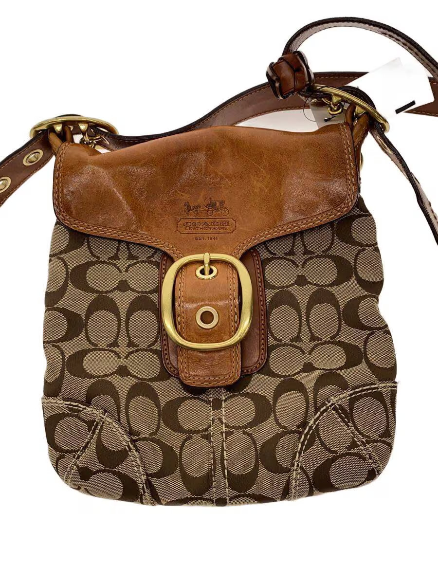COACH Bleecker Signature Pattern Shoulder Bag Cotton BEG Allover Logo