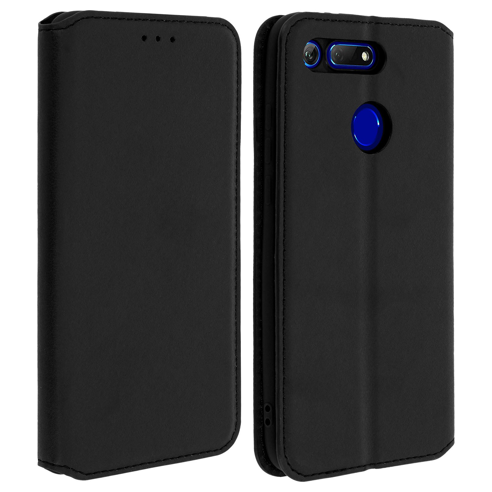 Coque Honor View 20 avec support classique et porte-carte intégré en cuir noir