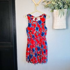 Urban Outfitters Reformed Womens Size 4 Red/Blue Floral Lace Up Back Mini Dress
