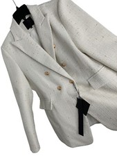 New Mina Self White  Gold Tweed Double-Breasted Blazer Size L RD10176