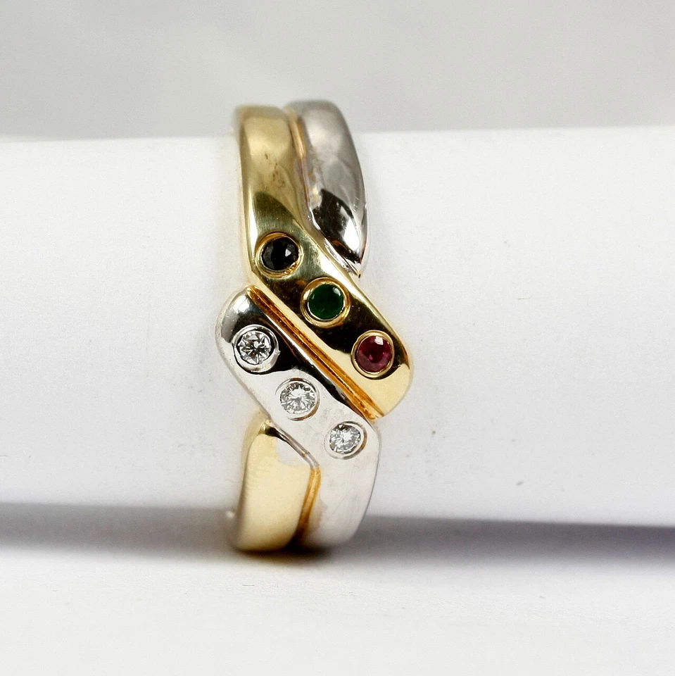 Ring in 585 Gold 14 Karat Rubin, Saphir, Smaragd, Brill.0,06 ct. mehrfarbig - Bild 2 von 4