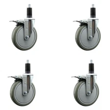 6 Inch Gray Poly Swivel 1-1/4 Inch Expanding Stem Caster Set Total Lock Brake
