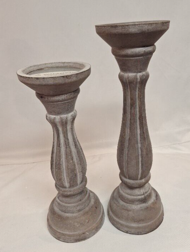 Two Lightweight Faux Wood Pillar Candle Holders - Picture 8 of 10