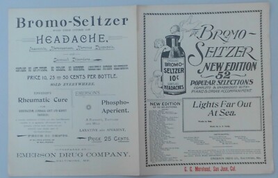 Early 1900s Bromo-Seltzer Sheet Music Advertisement ''Lights Far Out at Sea''