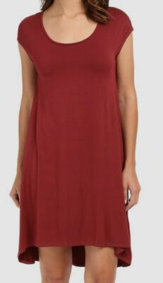 $90 Three Dots Women's Red Tracy Easy Cap Sleeve High-Low Shift Dress Size XS
