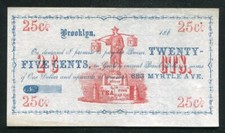 1860’s 25 CENTS JOHN WARD “YOUNG HYSON TEA” BROOKLYN, NY OBSOLETE ABOUT UNC