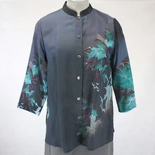 Citron Plus Clothing Art To Wear Teal Floral Button Down Blouse 3X