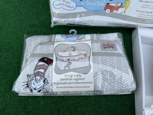 DR. SEUSS Nursery by Trend Lab Cat In The Hat 4 Piece Crib Sheet, Clock, Storage - Picture 9 of 10