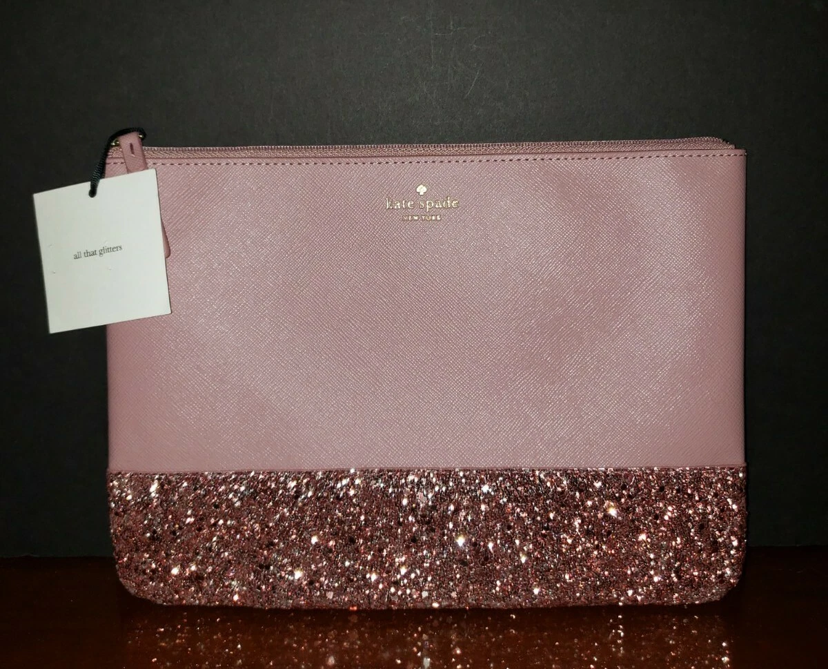 kate spade Greta Court Dusty Peony Pink Gia Glitter Pouch Clutch Bag-NWT!
