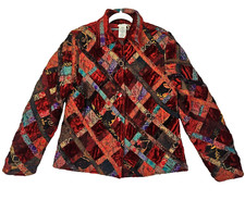 Coldwater Creek Patchwork Jacket Womens L Wool Silk Velvet Brocade Boho Luxe Art