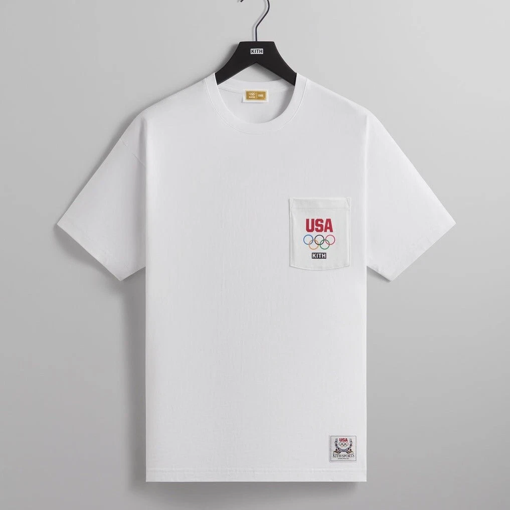 T shirt Kith for Team USA con tasca in maglietta bianca da uomo taglia XL Olimpiadi di Parigi