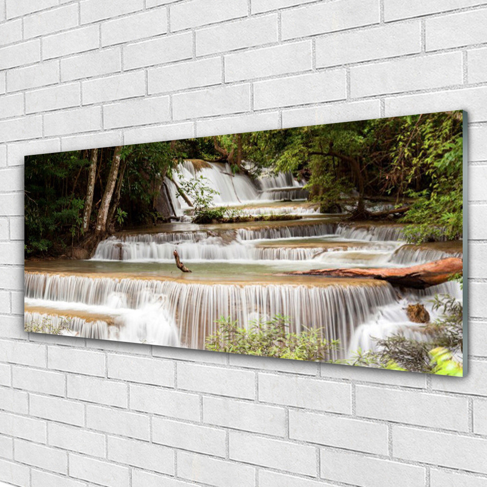Décoration murale Forêt Chute D'eau avec tableau en verre Tulup 125x50