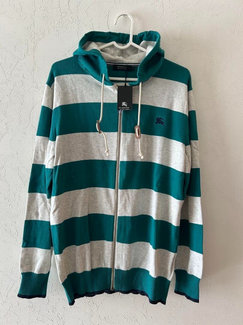 Burberry Parka Hoodie Sweatshirt Border Green Cotton Logo Men Size 3/M-L Used