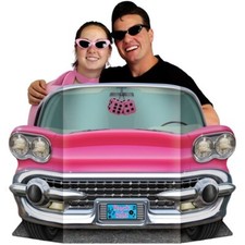 1950's Pink Convertible Photo Prop 36" x 25" Cardboard 1950s Supplies Decoration