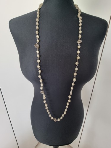 Vintage Long Necklace Silver Colour Swirls & Frosted Glass Beads - Picture 2 of 10