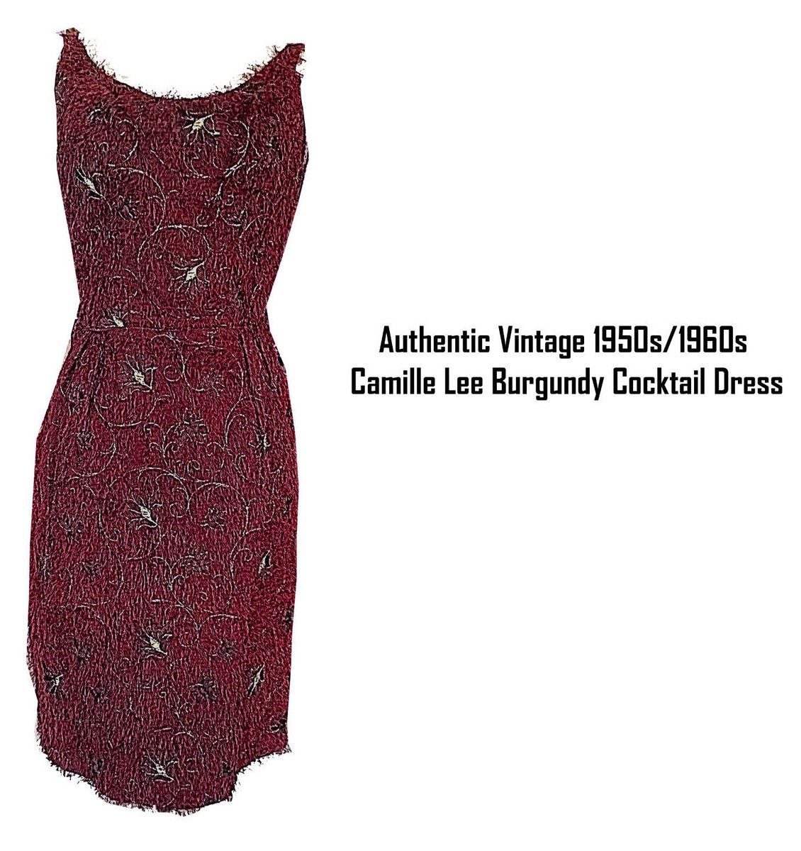 Authentic Vintage 1950s/1960s Camille Lee Burgundy Cocktail Dress Authentic Vintage 1950s/1960s Camille Lee Burgundy Cocktail Dress