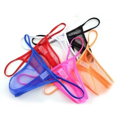 Men Low Rise G-String Underwear/T-Back Sexy Briefs/See Through Thong Sheer Pouch