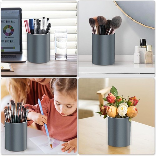 Metal Pen Holder for Desk, Aluminum Organizer & Makeup Brush Holder, Grey