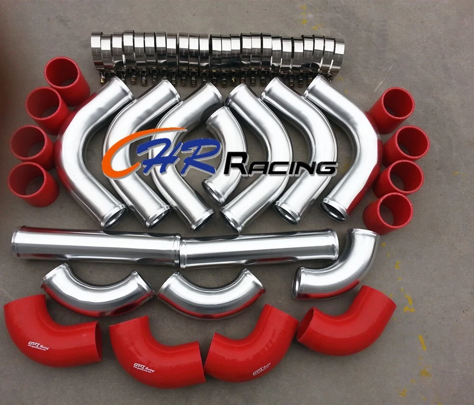 Kit tubi turbo intercooler universale 51mm 2" alluminio + kit tubi ROSSO - Immagine 3 di 4