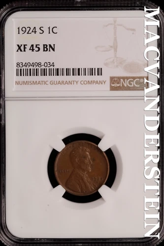 1924-S Lincoln Wheat Cent - NGC XF 45 BN - Scarce  No Reserve  #SLH103